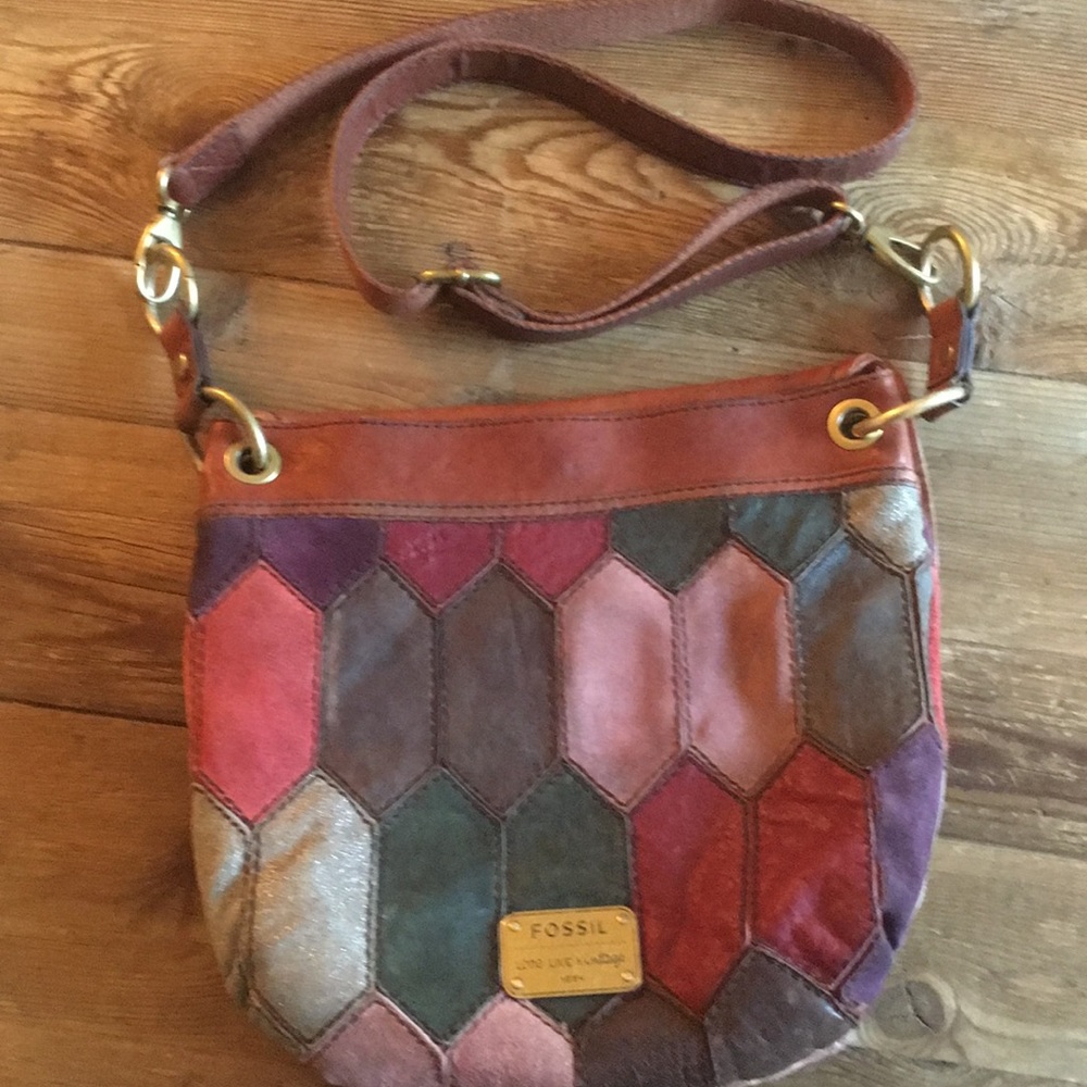 Fossil Vintage Leather Boho Patchwork Crossbody - image 2